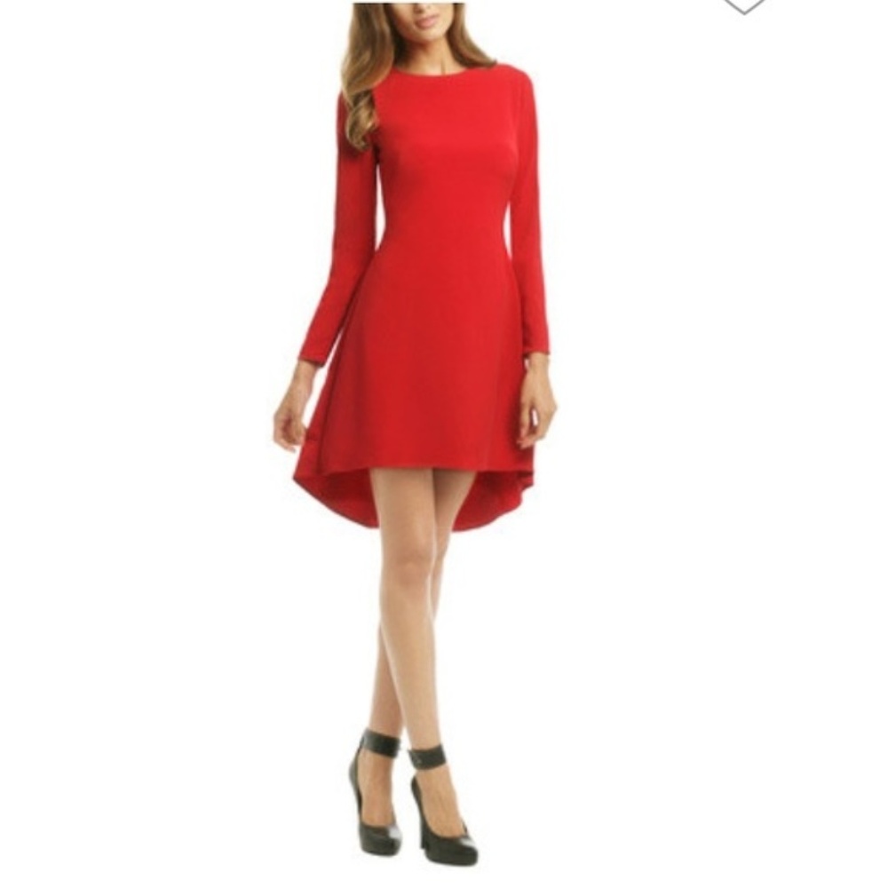 NHA KHANH RED HI LOW LONG SLEEVE COCKTAIL DRESS